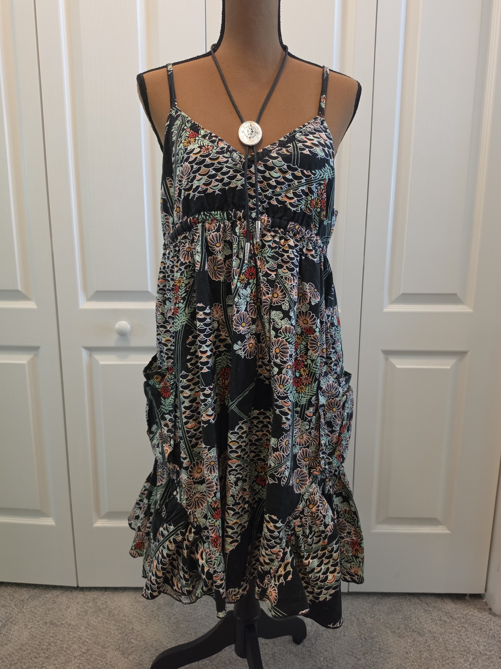 Vintage Y2k100% Cotton Boho Fairy Festival Mini Dress with Pockets (Fully Lined)